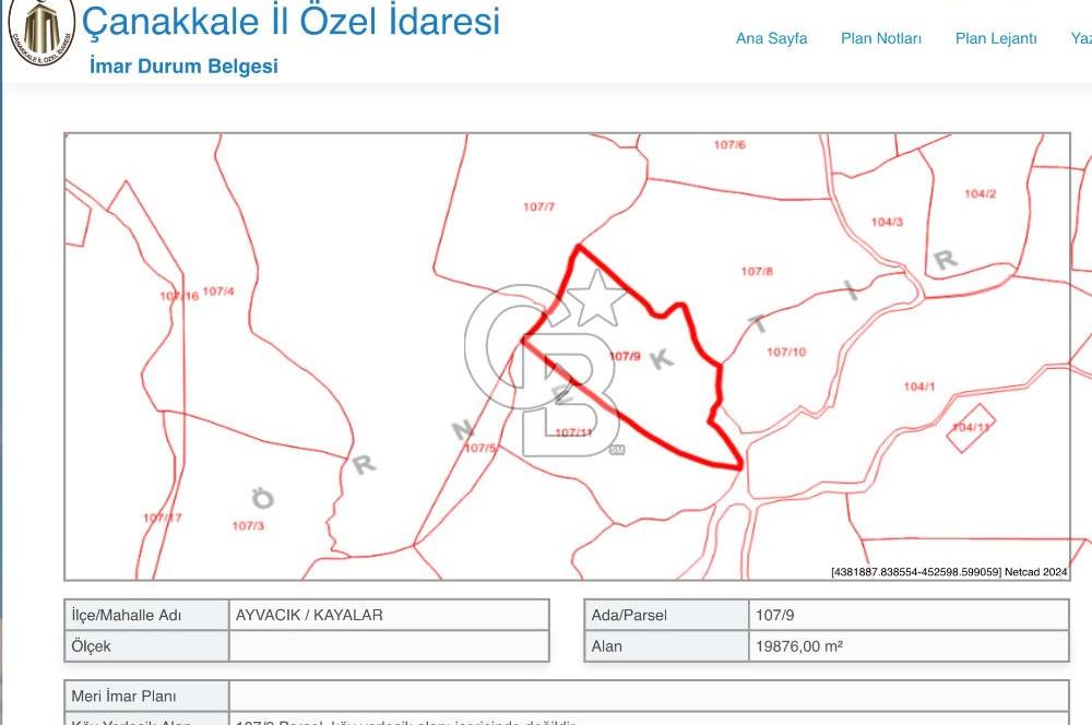 AYVACIK KAYALAR KÖYÜNDE ACİL 19.876 M2 SATILIK TARLA