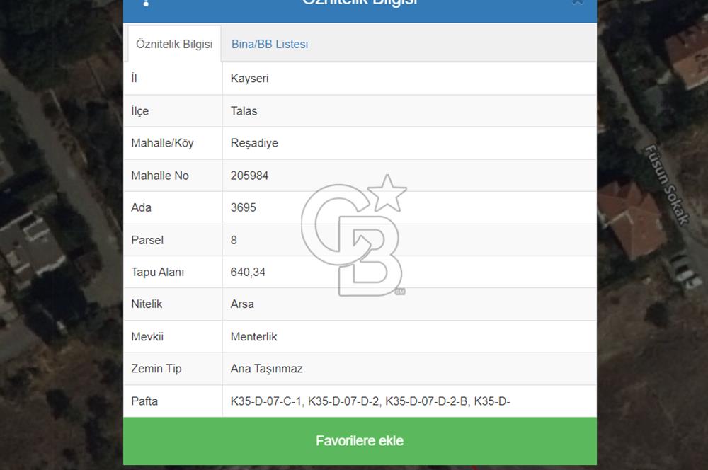 TALAS REŞADİYE KOMANDO CAD ÜZERİ 640 M2 TEMİZ VİLLA PARSELİ