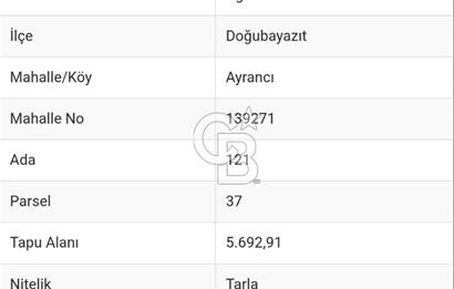 AĞRI DOĞUBEYAZIT'DA 5.692,91M2  MÜSTAKİL TAPULU SATILIK ARSA