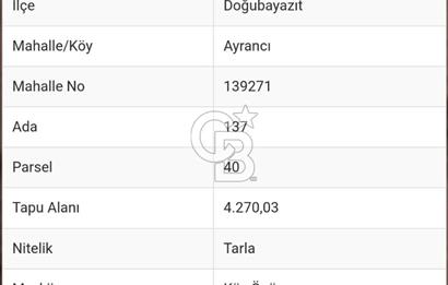 AĞRI-DOĞUBEYAZIT 4.270,03M2  MÜSTAKİL TAPULU SATILIK ARSA