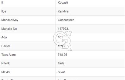  GONCAAYDIN - KANDIRA GIDA İHTİSAS OSB’YE KOMŞU SATILIK TARLA