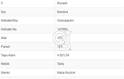  GONCAAYDIN - KANDIRA GIDA İHTİSAS OSB’YE KOMŞU SATILIK TARLA