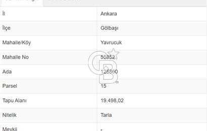 GÖLBAŞI YAVRUCUK MAHALLESİNDE 4600 m2 SATILIK HİSSELİ TARLA