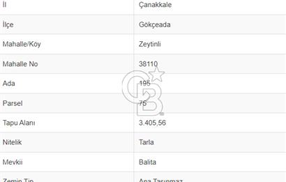 ÇANAKKALE GÖKÇEADA ZEYTİNLİ'DE SATILIK TARLA