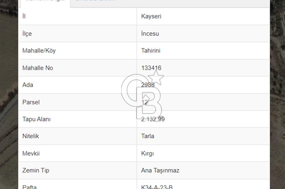 İNCESU TAHİRİNİ BARAJ MANZARALI 2132M2 YATIRIMLIK TARLA