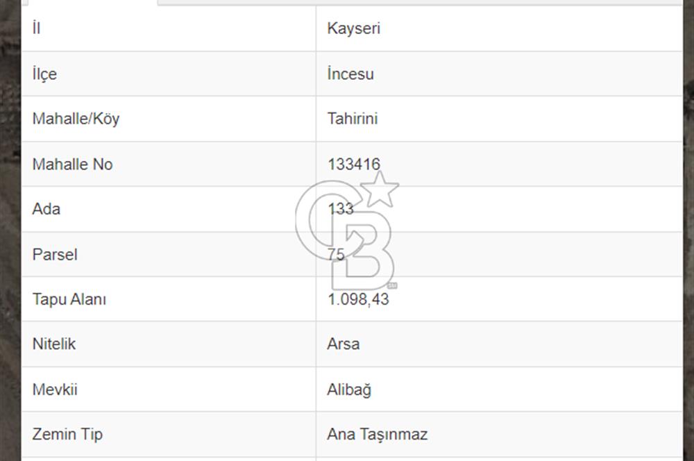 İNCESU TAHİRİNİ MERKEZDE 1098M2 KÖŞE VİLLA PARSELİ