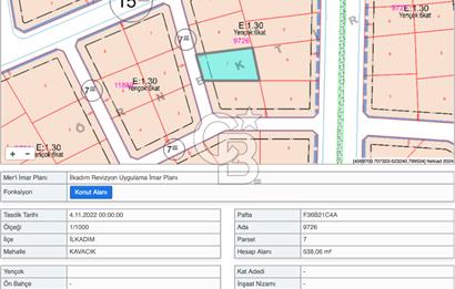 İlkadım Kavacık'ta 538 M2 Satılık 6 Kata İmarlı Arsa
