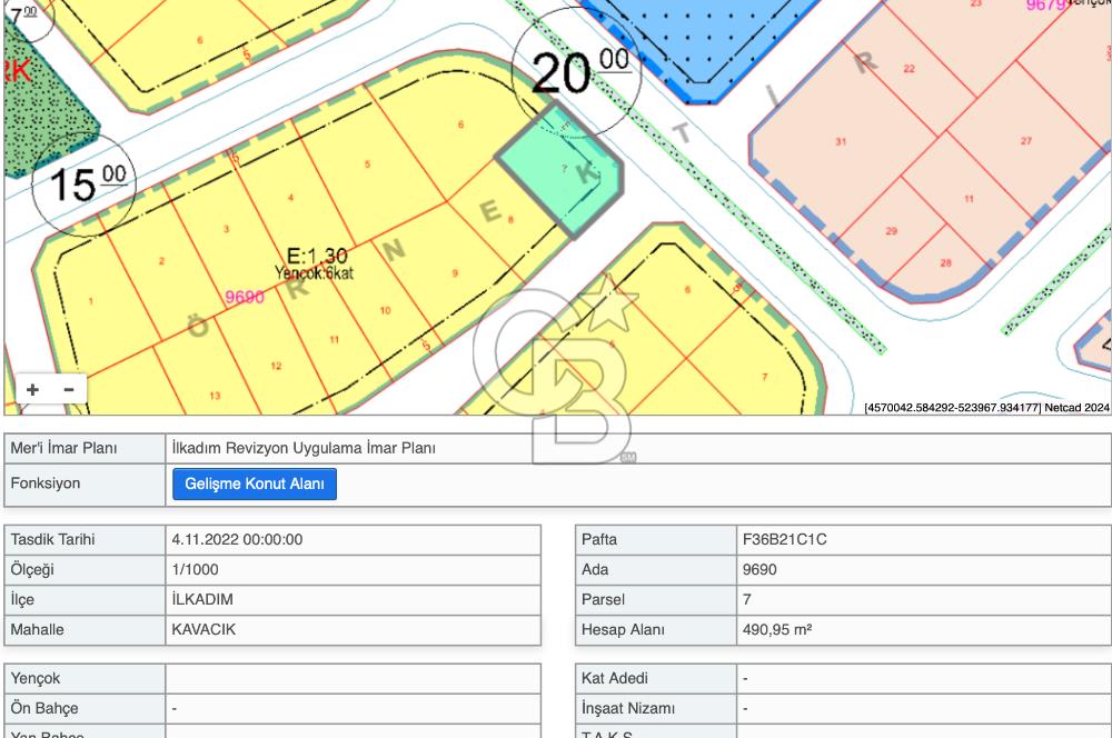 İlkadım Kavacık'ta FIRSAT 490 M2 Satılık 6 Kat İmarlı Arsa