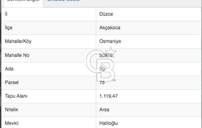 CB TOWER DÜZCE AKÇAKOCA 1,119 M² KONUT İMARLI SATILIK ARSA