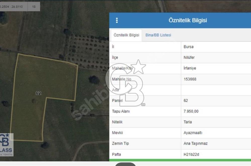 CB CLASS BURSA İRFANİYE SATILIK TARLA