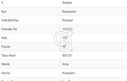 ANKARA BEYPAZARI KAŞARLI'DA VİLLA İMARLI SATILIK ARSA