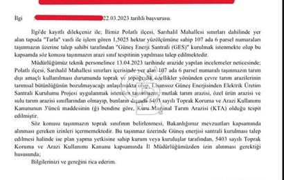 POLATLI SARIHALİL'DE GES İÇİN MARJİNAL RAPORU HAZIR SATILIK TARLA