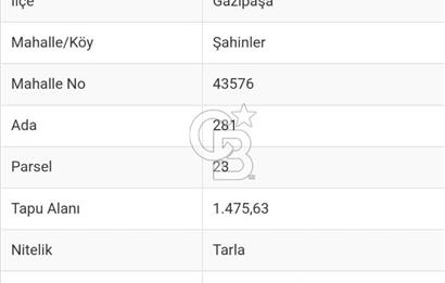 Şahinler, Gazipaşa, Antalya, 1.475m2 Satılık Tarla