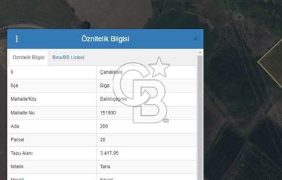 ÇANAKKALE BİGA BALIKLIÇEŞME 3,5 DÖNÜM SATILIK TARLA