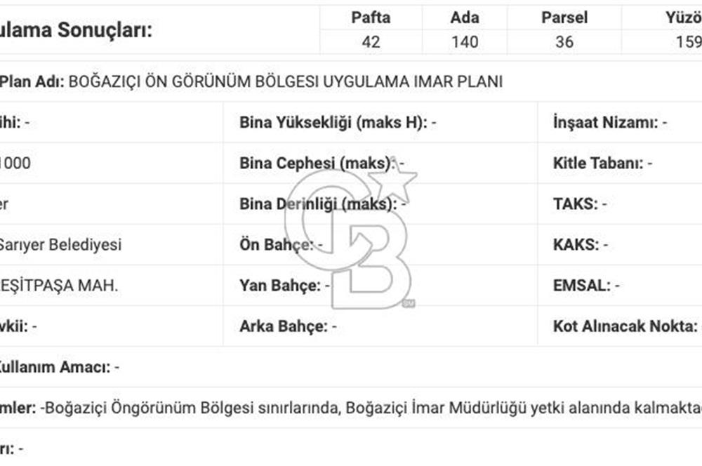 Sarıyer Emirgan Boğaz 'da Koru Manzaralı Satılık Arsa