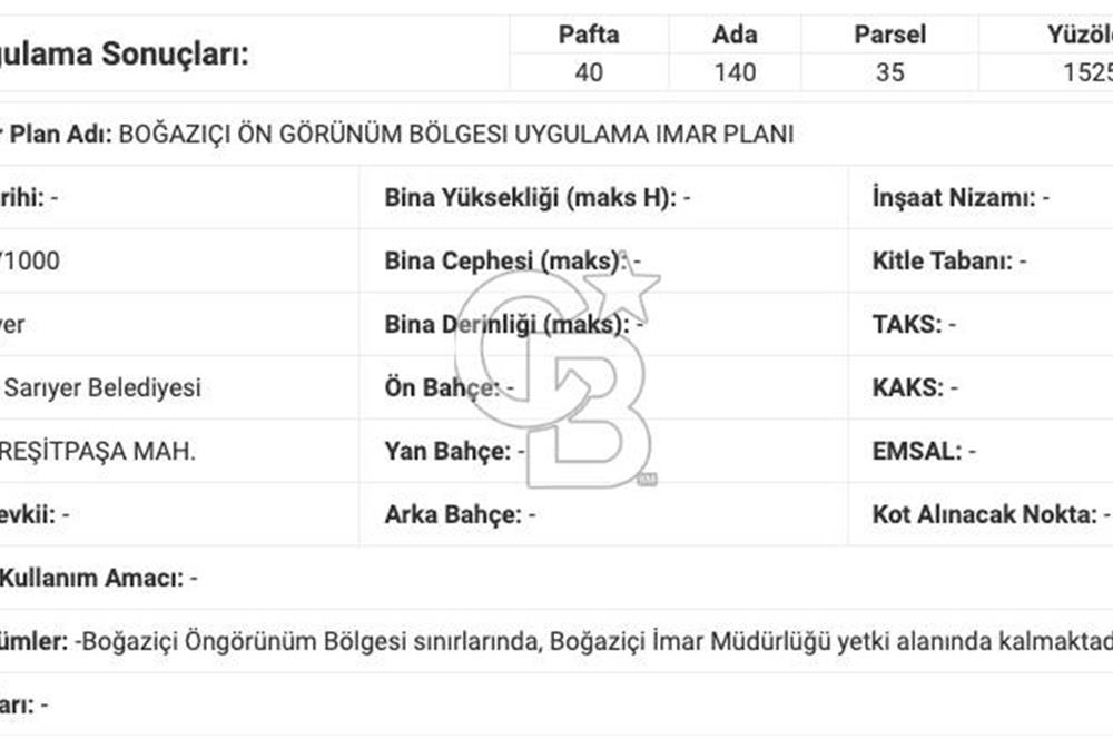 Sarıyer Emirgan Boğaz 'da Koru Manzaralı Satılık Arsa