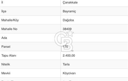 BAYRAMİÇ DAĞOBA KÖYÜNDE 2.400 M2 ACİL SATILIK TARLA 