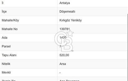 Döşemealtı Yeniköy'de 520 m2 İmarlı Konut Arsası