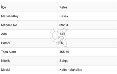 Bursa Keles İmar Bekleyen 465 m2 Bahçe