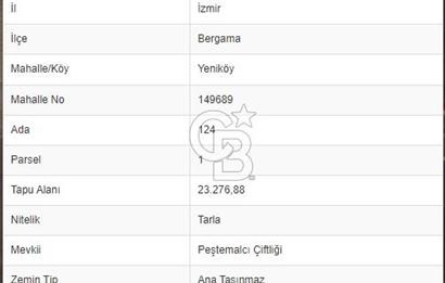 İZMİR BERGAMA YENİKÖY 23.276 m2 SATILIK TARLA