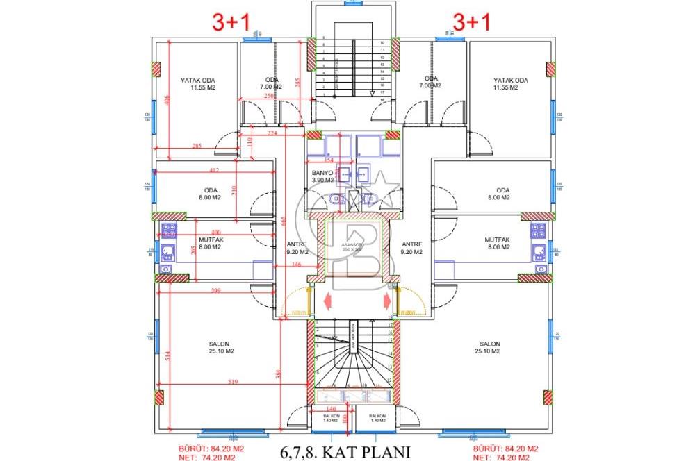 Projeden Satılık 3+1 Daire (6. Kat)