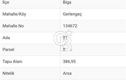 ÇANAKKALE|BİGA|GERLENGEÇ KÖYÜ-SAZLIK MEVKİ SATILIK ARAZİ/ARSA