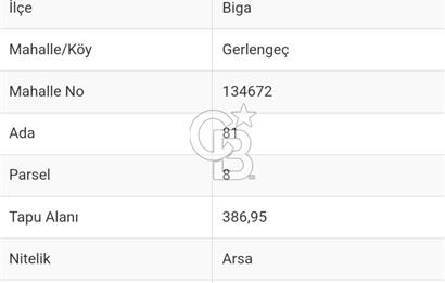 ÇANAKKALE|BİGA|GERLENGEÇ KÖYÜ-SAZLIK MEVKİ SATILIK ARAZİ/ARSA