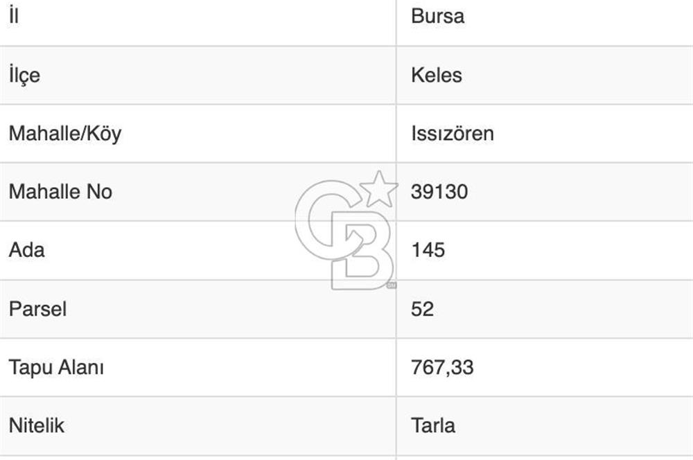 Bursa Keles Satılık Tarla 