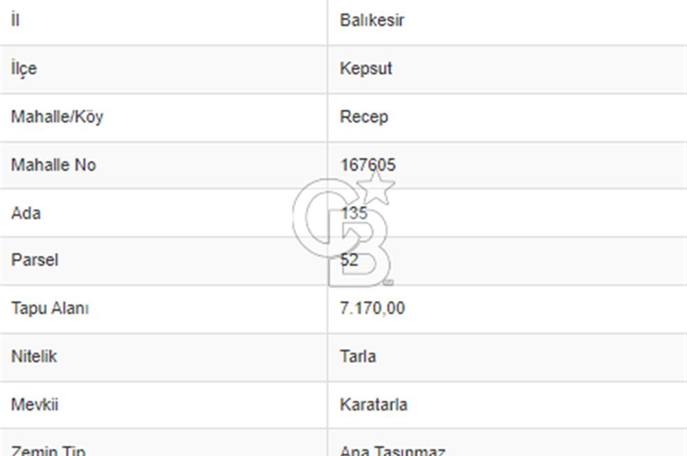 BALIKESİR KEPSUT RECEPKÖY'DE SATILIK TARLA