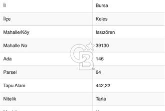 442 m2 Bursa Keles Issızören'de Satılık Tarla