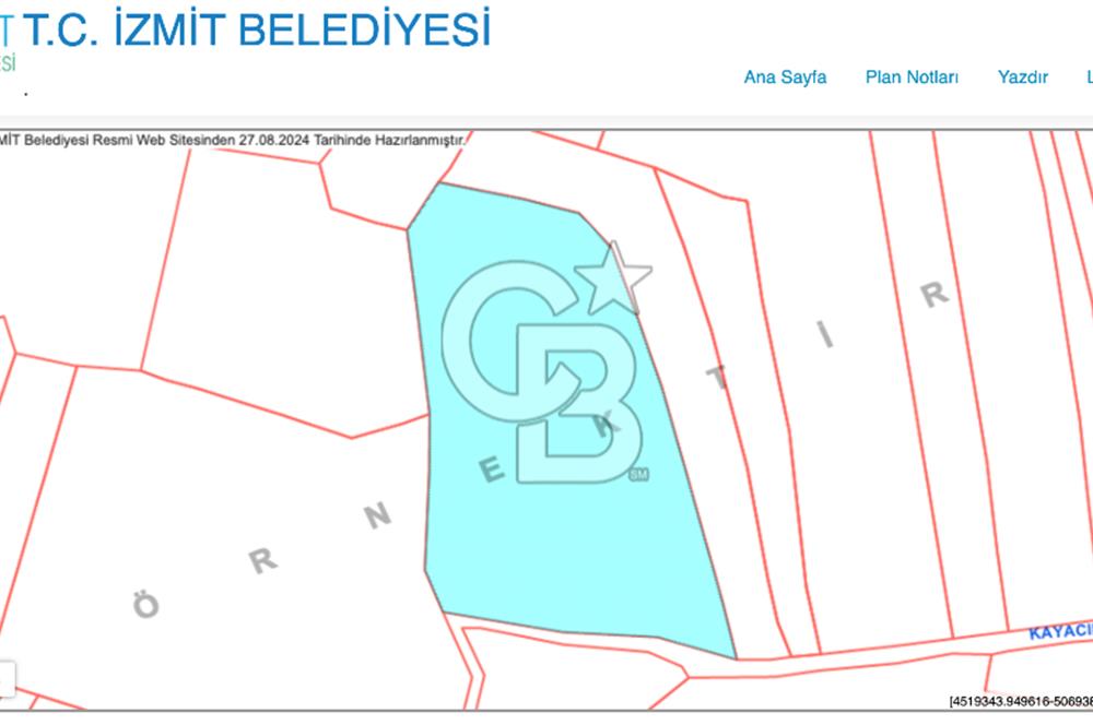 Kocaeli ili, İzmit ilçesi, Biberoğlu Mahallesi'nde, kadastral yola cepheli %5 Diğer Tarım Alanı imarlı (Maks 250 m2 ev yapılabilir) arazi.