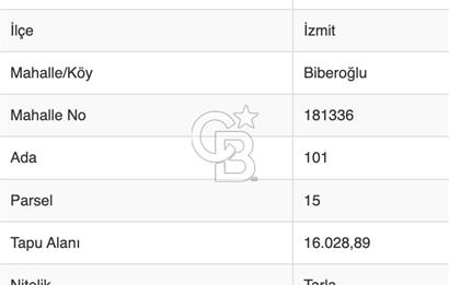 Kocaeli ili, İzmit ilçesi, Biberoğlu Mahallesi'nde, kadastral yola cepheli %5 Diğer Tarım Alanı imarlı (Maks 250 m2 ev yapılabilir) arazi.