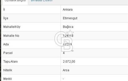 ETİMESGUT BAĞLICADA TİCARİ ALAN BÖLGESİNDE SATILIK 2072 m2 ARSA