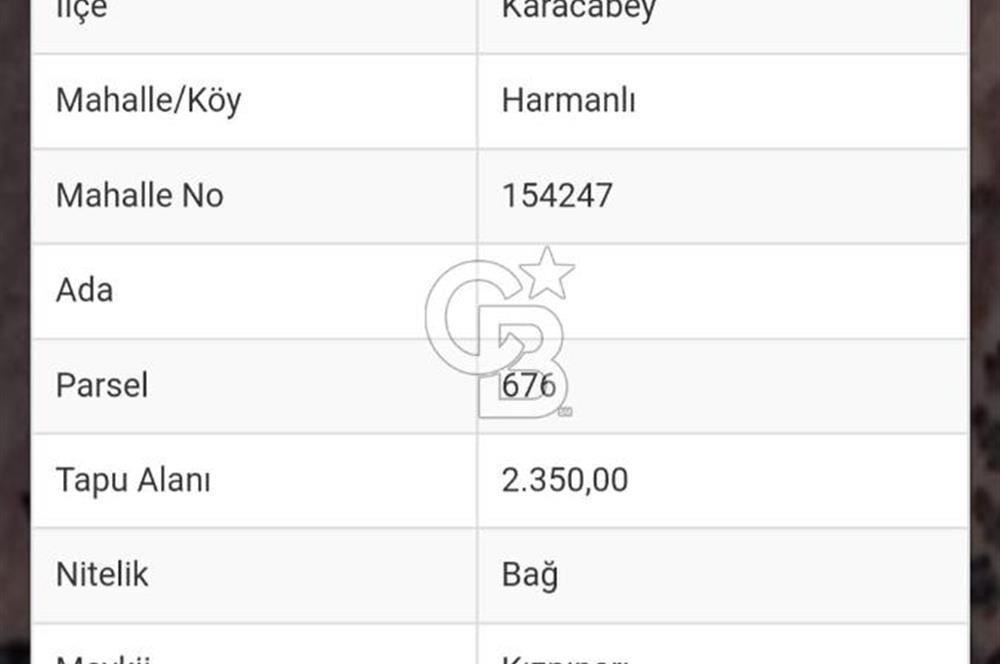 Bursa Karacabey Harmanlı 'da 2350 m2 Satılık Bağ