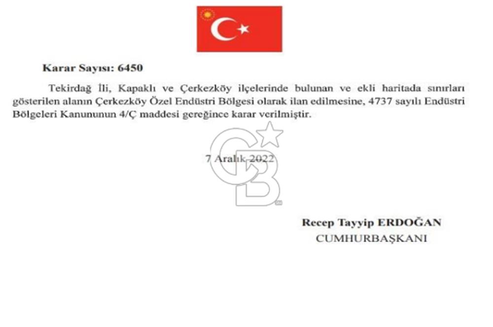 Tekirdağ Çerkezköy Endüstri Sanayi Bölgesinde Satılık 3500 M2 Arsa