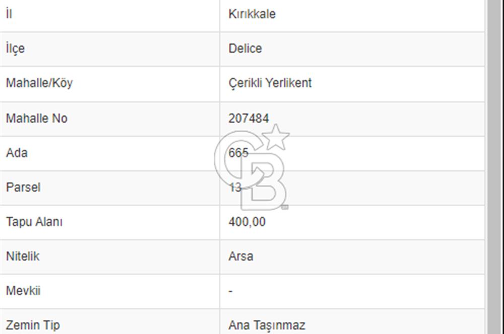 KIRIKKALE DELİCE ÇERİKLİ YERLİKENT DE 15 KAT İMARLI ARSA