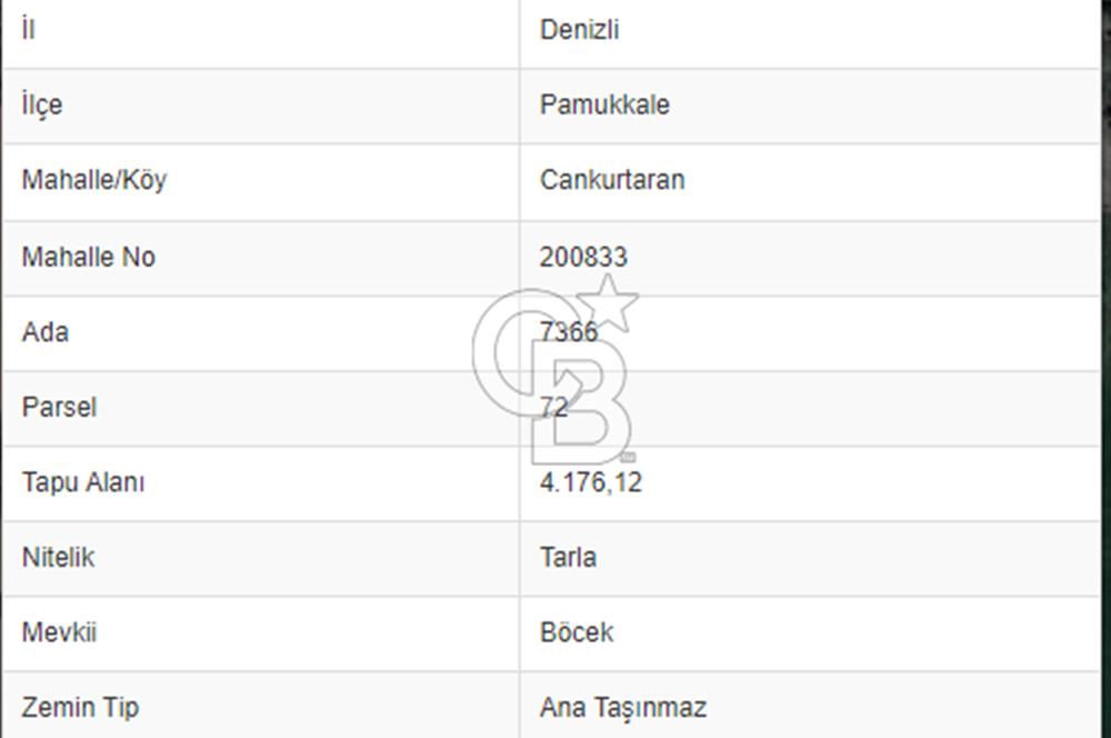 Denizli Cankurtaran Mah. 13446 m2 Satılık Tarla