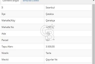 Çatalca Çanakça'da 3940 m2 Müstakil Tapulu Satılık Tarla