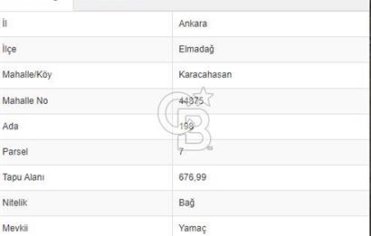 ELMADAĞ KARACAHASAN SATILIK TEK TAPU MÜSTAKİL PARSEL