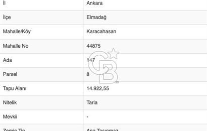 ELMADAĞ KARACAHASAN SATILIK TEK TAPU MÜSTAKİL PARSEL 15 DÖNÜM