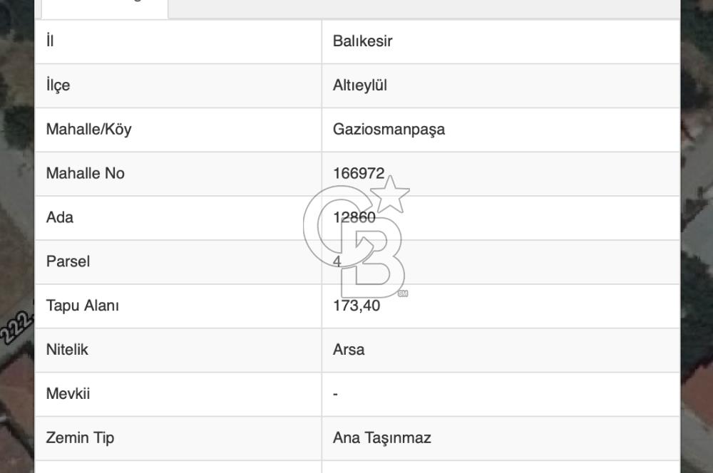 BALIKESİR ALTIEYLÜL GAZİOSMANPAŞA MAH. 326,58 m² SATILIK ARSA