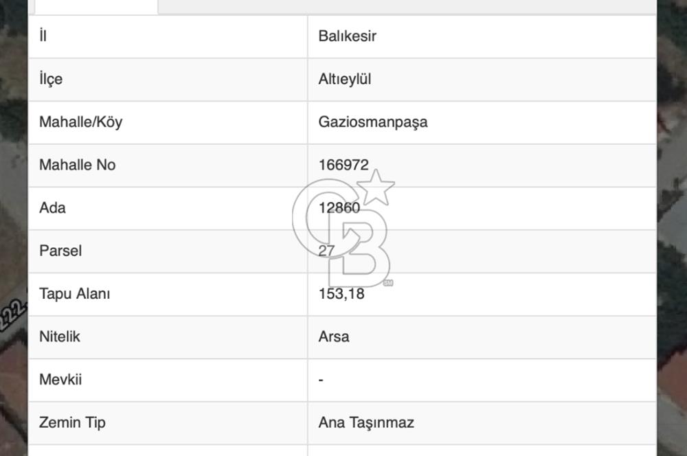 BALIKESİR ALTIEYLÜL GAZİOSMANPAŞA MAH. 326,58 m² SATILIK ARSA