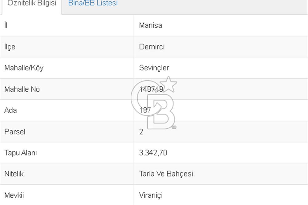 Manisa Demirci Sevinçler Köyü 3.342 m2 Acil Satılık Tarla