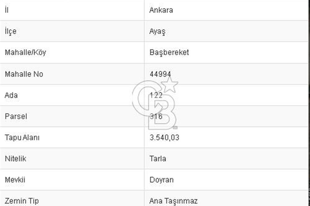 AYAŞ BAŞBEREKET MAHALLESİNDE SATILIK 3540 m2 TARLA