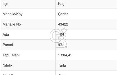 Antalya Kaş Çerler Satılık Tek Tapu Tarla