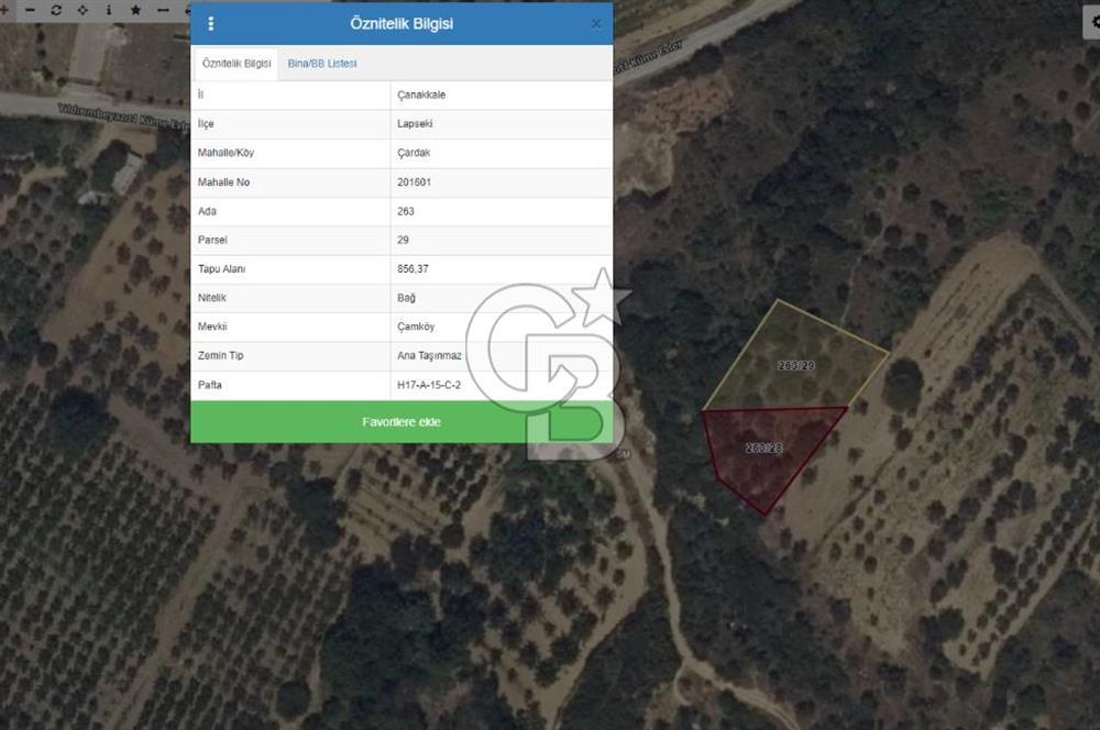 Çanakkale Lapseki deniz manzaralı 2 adet bitişik parsel