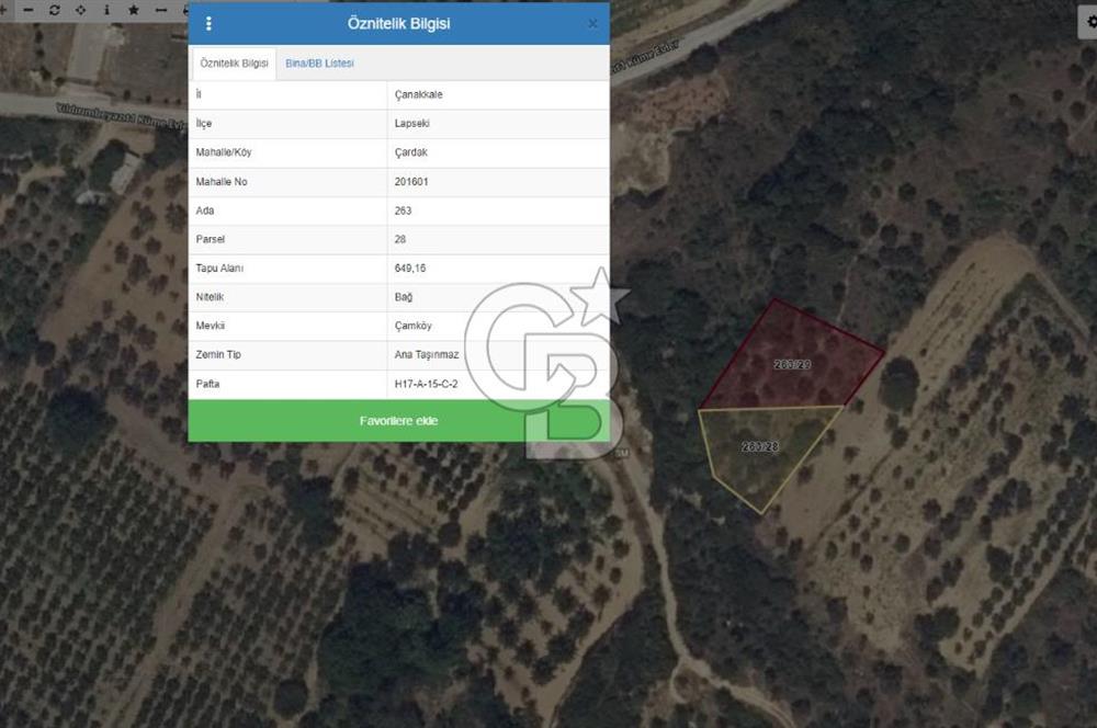 Çanakkale Lapseki deniz manzaralı 2 adet bitişik parsel