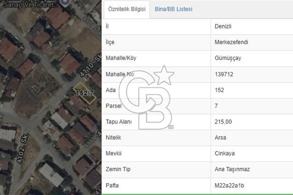 DENİZLİ/Merkezefendi/Gümüşçay'da 215m² Satılık 2 Kat İmarlı Arsa