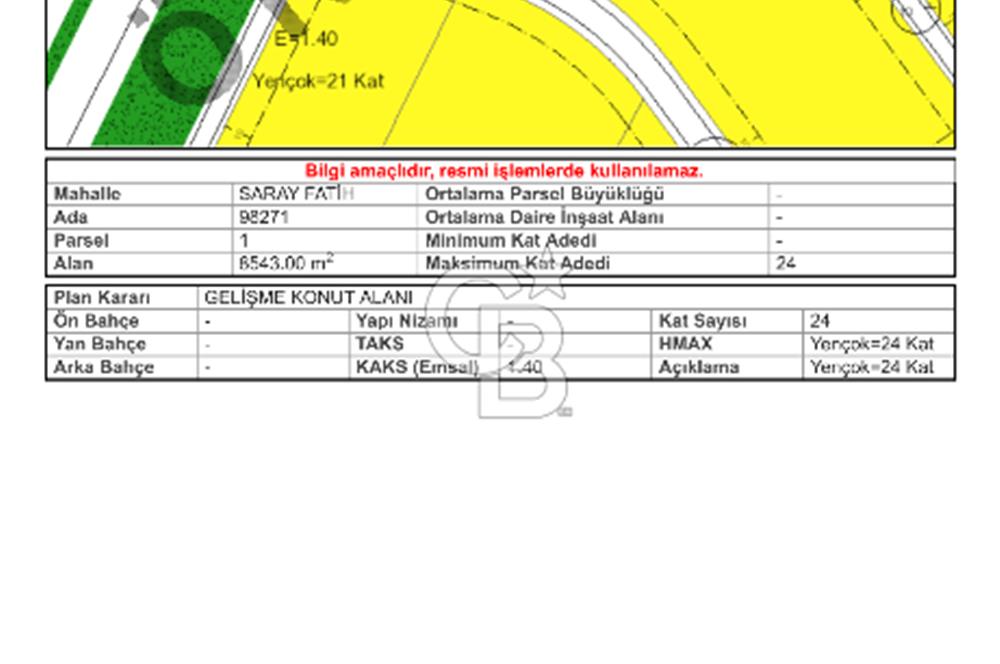 SARAY FATİH 100 M2 1.40 EMSALLİ 24 KAT PLANLI ARSA