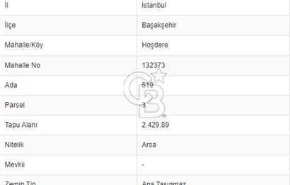 BAHÇEŞEHİR BAŞAKŞEHİR HOŞDERE 2430 m2 TEK TAPU SATILIK ARSA